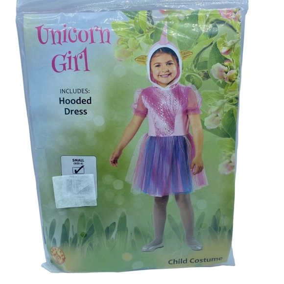 NWT NIB Unicorn Girl Small Size 6 Hooded Dress Pink Purple Rubie's Costumes